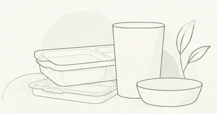 식판과 컵, 그릇을 표현한 선 그래픽